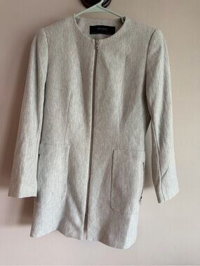 Zara Light Gray Zip-Front Trench Coat